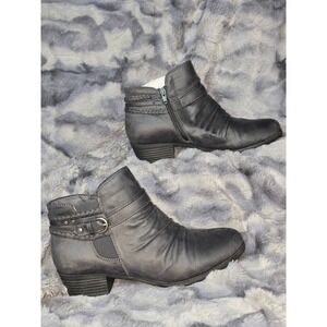 NWB Wear Ever Nobalee Dark Grey Ruched Ankle Booties Side Zip Women 9.5
